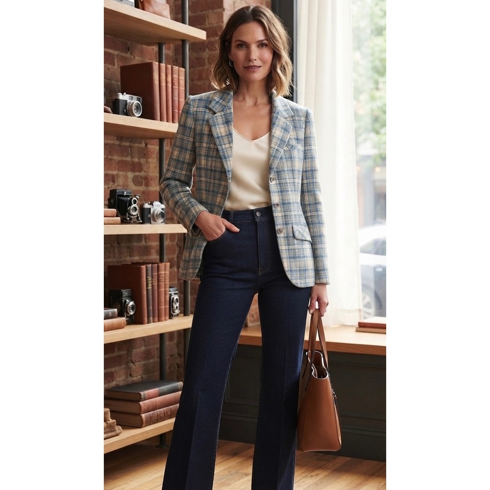 Pendleton Plaid Blazer Women 8 Blue Wool Vintage 3-Button Tailored Jacket USA